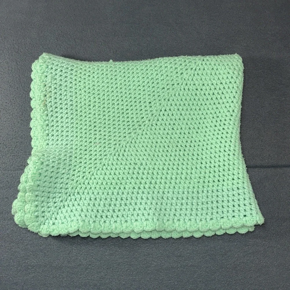 Handmade Baby‎ Afghan Blanket – Green Crochet Cotton – 31x27 Nursery Gift